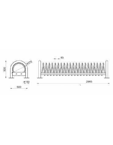 Portabici 9 posti con elemento a spirale. Base per il fissaggio al suolo tramite tasselli - cm 287,5x59x50,5h