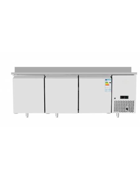 Tavolo refrigerato in acciaio inox con alzatina - 3 porte - temp. -2° +8°C - - mm 1510×800×840h