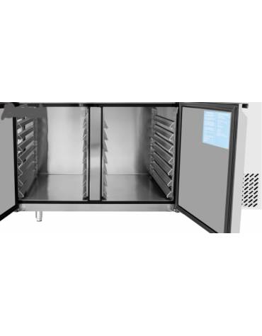 Tavolo refrigerato in acciaio inox con alzatina - 3 porte - temp. -2° +8°C - - mm 1510×800×840h