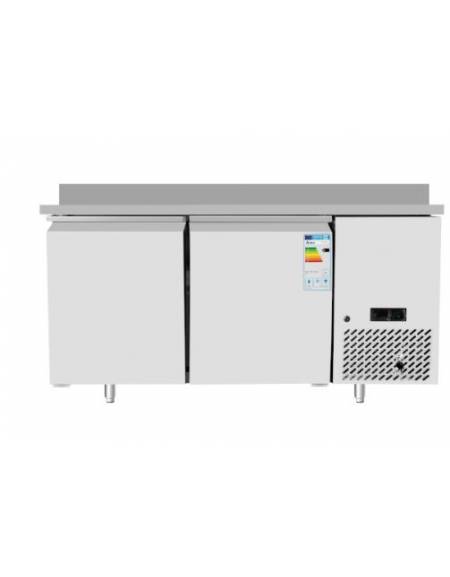 Tavolo refrigerato in acciaio inox con alzatina - 2 porte - temp. -2° +8°C - - mm 1510×800×840h