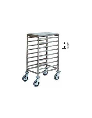 Carrello portateglie inox - Portata  8 teglie GN 1/1 cm 45x66x94h