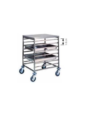 Carrello portateglie inox - Portata  8 teglie GN 2/1 oppure 16 GN 1/1 cm 65x76x94h