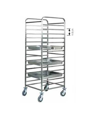 Carrello portateglie inox - Portata  14 teglie GN 2/1 oppure 28 GN 1/1 cm 65x76x182h