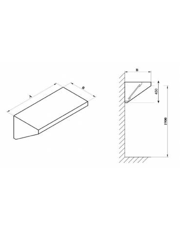 Cappa professionale a parete snack inox AISI 304 con filtri a labirinto per cucine professionali - SENZA MOTORE-cm 120x70x45h