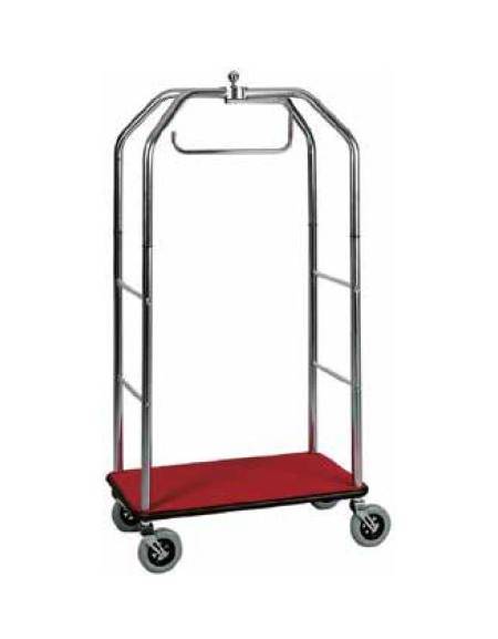 Carrello portaabiti e portavaligie in tubo cromato Ø 50 mm con tappeto grigio - mm 1050x610x1860h