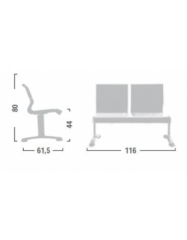 Panca da attesa - 2 Posti  - colore alluminio - cm 123x68x80h