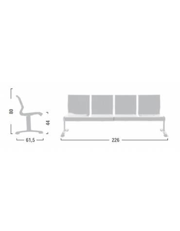 Panca da attesa - 4 Posti - colore alluminio - cm 238x68x80h