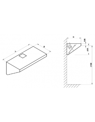 Cappa professionale a parete snack inox AISI 304 con filtri a labirinto per cucina ristorante-CON MOTORE INCLUSO-cm 140x70x45H