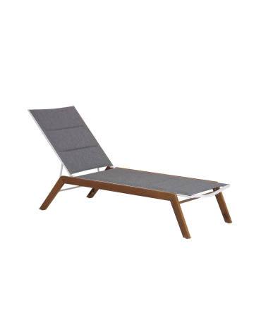 Lettino da mare o spiaggia con struttura in alluminio e teak, tessuto imbottito - cm L194 x P66