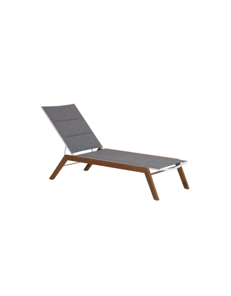 Lettino da mare o spiaggia con struttura in alluminio e teak, tessuto imbottito - cm L194 x P66