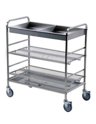 Carrello scolapiatti e - in acciaio 18/10 AISI 304 - 3 piani  -  portata 300 piatti circa - diam. cm 31 - cm 106x57x156h