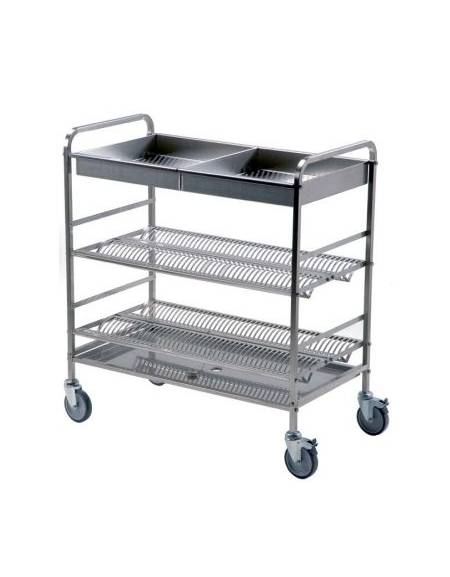 Carrello scolapiatti e - in acciaio 18/10 AISI 304 - 3 piani  -  portata 300 piatti circa - diam. cm 31 - cm 106x57x156h