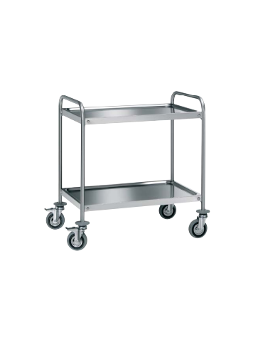 Carrello di servizio con 2 ripiani saldati - inox 18/10, tubo tondo - cm 109x59x90h - Portata kg 140