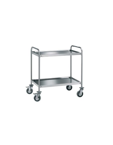 Carrello di servizio con 2 ripiani saldati - inox 18/10, tubo tondo - cm 109x59x90h - Portata kg 140