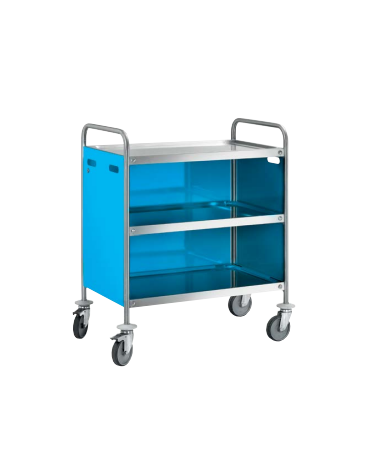 Carrello di servizio inox 18/10 con 2 ripiani saldati e pannellature 3 lati removibili in AISI430 colore a scelta - cm 89x59x90h