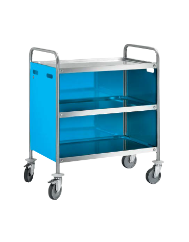 Carrello di servizio inox 18/10 con 3 ripiani saldati e pannellature 3 lati removibili in AISI430 colore a scelta - cm 89x59x90h