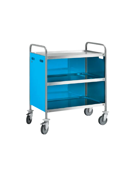 Carrello di servizio inox 18/10 con 3 ripiani saldati e pannellature 3 lati removibili in AISI430 colore a scelta - cm 89x59x90h