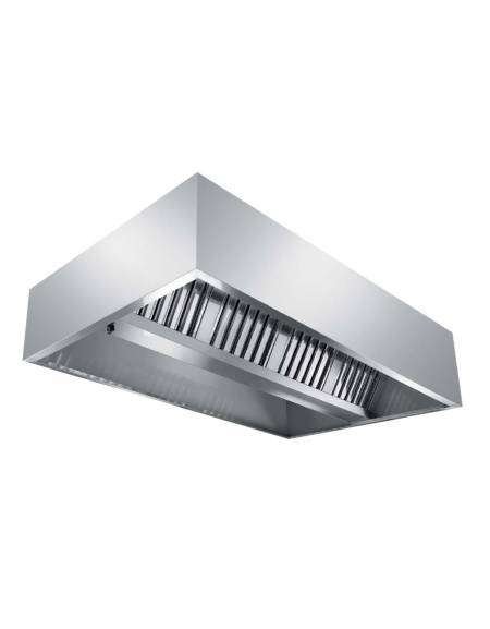 Cappa professionale centrale cubica inox AISI 304 con filtri a labirinto per cucine professionali SENZA MOTORE - cm 120x130x45h