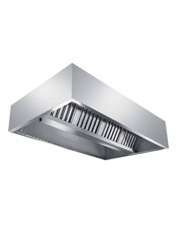 Cappa professionale centrale cubica inox AISI 304 con filtri a labirinto per cucine professionali SENZA MOTORE - cm 140x130x45h