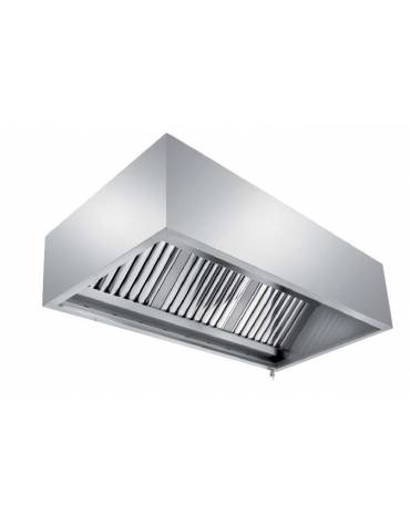 Cappa professionale a parete cubica inox AISI 304 con filtri a labirinto per cucine professionali SENZA MOTORE - cm 200x90x45h