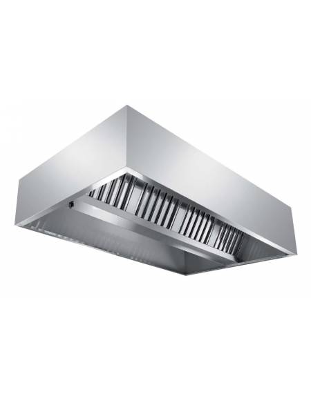 Cappa professionale centrale cubica inox AISI 304 con filtri a labirinto per cucine professionali SENZA MOTORE - cm 360x220x45h