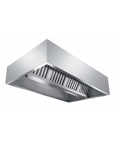 Cappa professionale centrale cubica inox AISI 304 con filtri a labirinto per cucine professionali SENZA MOTORE - cm 500x220x45h