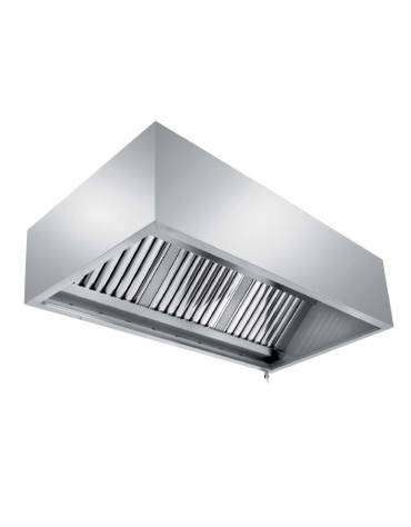 Cappa professionale a parete cubica inox AISI 304 con filtri a labirinto per cucine professionali CON MOTORE - cm 120x90x60h