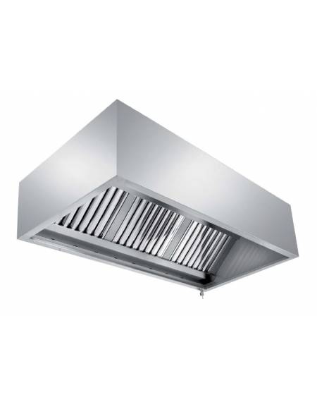 Cappa professionale centrale cubica inox AISI 304 con filtri a labirinto per cucine professionali CON MOTORE - cm 220X90X60