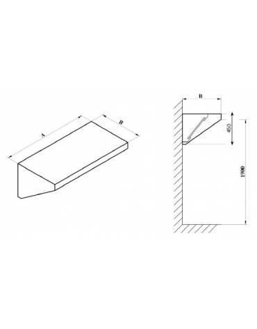 Cappa professionale a parete snack inox AISI 304 con filtri a carboni attivi, per cucina – SENZA MOTORE INCLUSO - cm 100x70x45h