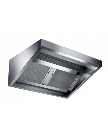 Cappa professionale a parete cubica inox con aspiratore incorporato, filtri a labirinto per cucine professionali cm 180x140x45h