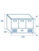 Saladette refrigerata inox per pizzeria top in marmo/vetro, 3 porte, 7 x GN1/3 , + 2° + 8°C - lt 570 - mm 1365×700×1095h