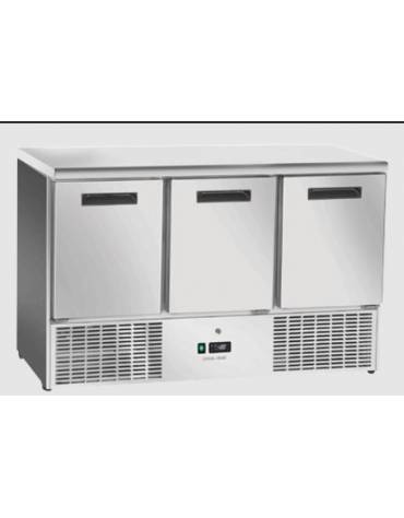 Saladette refrigerata inox per pizzeria top in marmo/vetro, 3 porte, 7 x GN1/3 , + 2° + 8°C - lt 570 - mm 1365×700×1095h