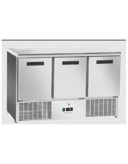 Saladette refrigerata inox per pizzeria top in marmo/vetro, 3 porte, 7 x GN1/3 , + 2° + 8°C - lt 570 - mm 1365×700×1095h