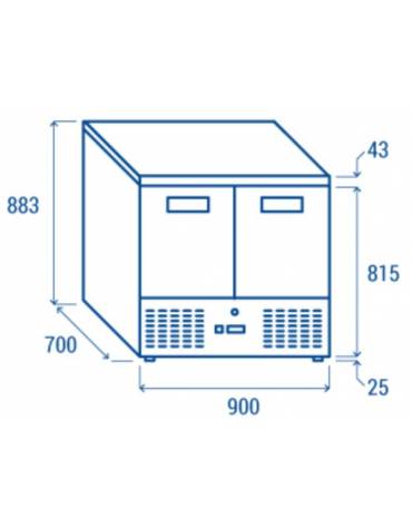 Saladette refrigerata inox per pizzeria top in marmo, 3 porte, 5 x GN1/3 , + 2° + 8°C - lt 570 - mm 1365×700×1100h