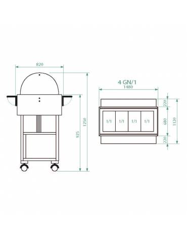 Espositore refrigerato in legno con cupola-Colore noce-da cm.146