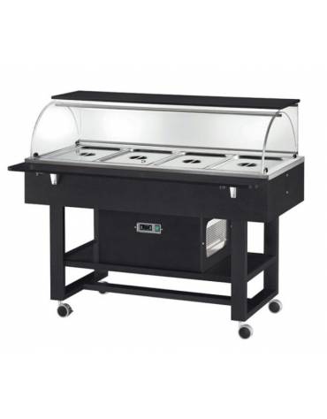 Carrello refrigerato in legno con cupola - Temperatura -5 / +5 °C - Colore Carbon - 4 x GN 1/1 - cm. 148x90x126h