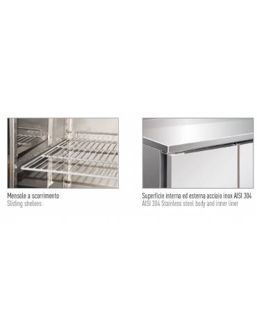 Tavolo refrigerato per pasticceria inox AISI 304 ventilato  - 2 porte - capacità 390 Lt. - temp. -2° +8°C - mm1510x800x860h