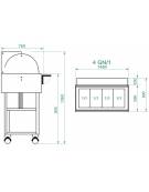 Carrello caldo bagnomaria in legno,cupola con mensola, Temp. +30 / +90°C - 4xGN1/1 - colore carbon - cm 148x90x126h