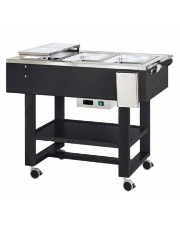 Carrello caldo bagnomaria in legno per bolliti e arrosti, Temp. +30 / +90°C - 3xGN1/1 - colore Carbon - cm 123x65x95h