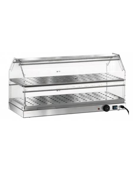 Vetrina riscaldata inox da banco per colazioni 2 piani con umidificazione - vetri curvi - cm 85x35x40h