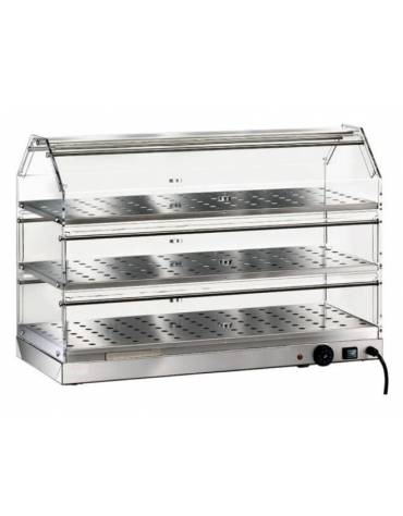 Vetrina riscaldata inox 3 piani con umidità - cm 85x35x54h