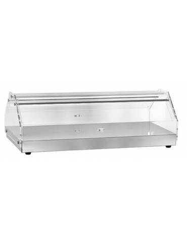 Vetrina neutra da banco inox 1 piano con fianchi e antine sui due fronti in plexiglas trasparente - cm 85x35x25h