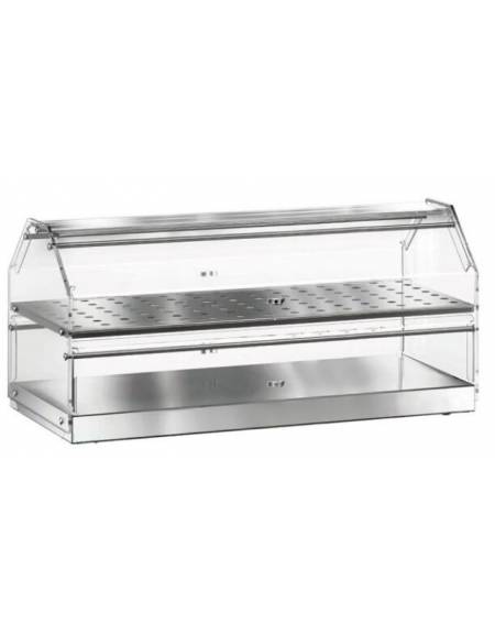 Vetrina neutra inox da banco a 2 piani, con 2 antine in plexiglass apribili - cm 85x35x36h