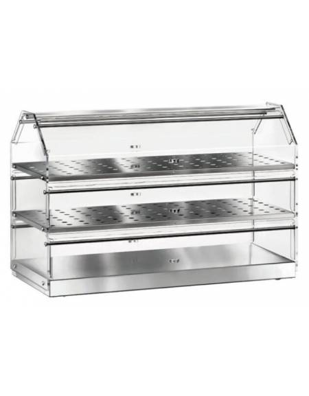 Vetrina neutra inox da banco a 3 piani, con 2 antine in plexiglass apribili - cm 85x35x50h