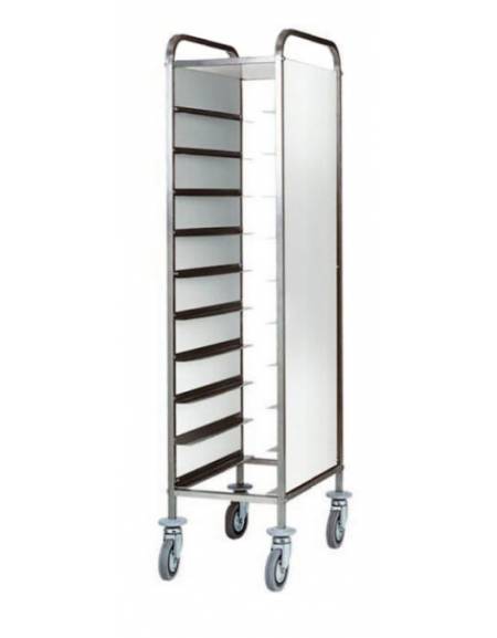 Carrello portavassoi inox con pannelli laterali inox - portata 10 vassoi  GN cm 38x62x175h