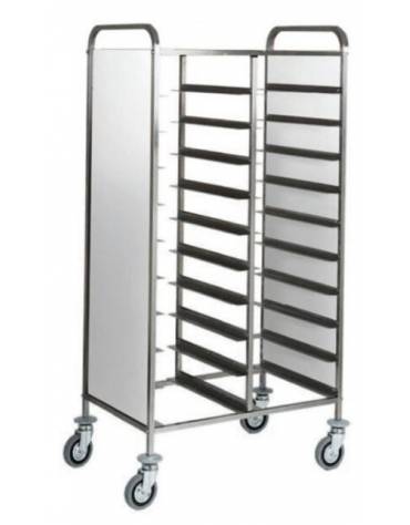 Carrello portavassoi inox con pannelli laterali inox - portata 20 vassoi  GN cm 74x62x175h