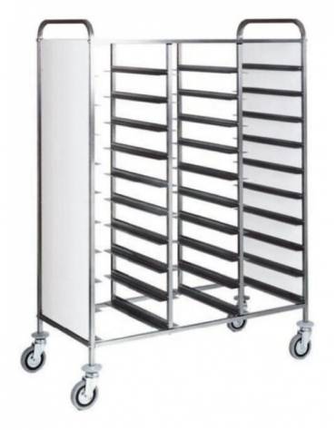 Carrello portavassoi inox con pannelli laterali in perfex bianco - portata 30 vassoi  GN cm 110x62x175h