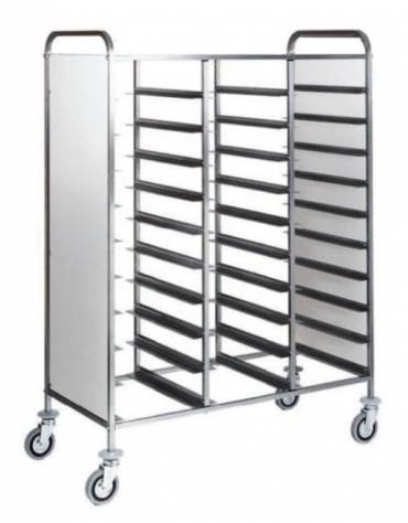 Carrello portavassoi inox con pannelli laterali inox - portata 30 vassoi  GN cm 110x62x175h