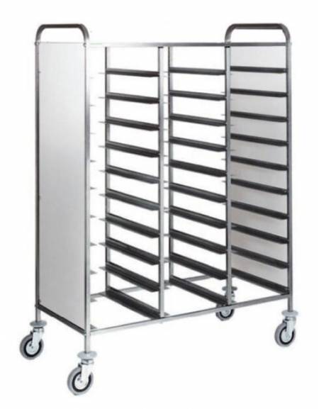 Carrello portavassoi inox con pannelli laterali inox - portata 30 vassoi  GN cm 110x62x175h