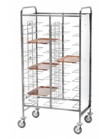 Carrello portavassoi universale inox con pareti laterali in perfex bianco-20 vassoi cm 95x62x175h